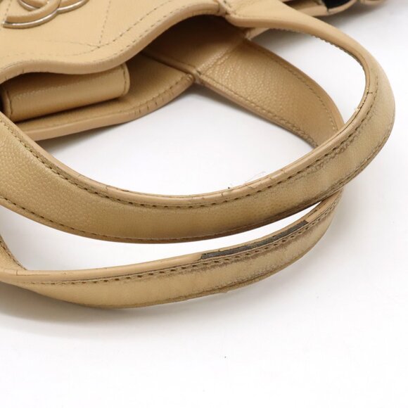 Authentic CHANEL CC Caviar Large 2Way Shoulder Tote Bag Chain Beige Leather - Picture 12 of 12